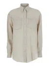 Brunello Cucinelli Beige Shirt With Chest Pockets And Monile Decorations In Linen Woman