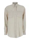 Brunello Cucinelli Beige Shirt With Chest Pockets And Monile Decorations In Linen Woman In Neutral