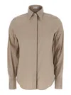 Brunello Cucinelli Beige Shirt With Classic Collar And Monil Detail On The Front N Cotton Blend Woma In Beige