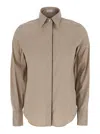 Brunello Cucinelli Beige Shirt With Classic Collar And Monil Detail On The Front N Cotton Blend Woma In Neutrals