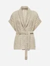 Brunello Cucinelli Beige Silk And Linen Dazzling Cardigan