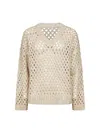 Brunello Cucinelli Beige Silk And Linen Dazzling Net Sweater In Neutral