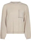 Brunello Cucinelli Silk And Wool Blended Sweater In Beige
