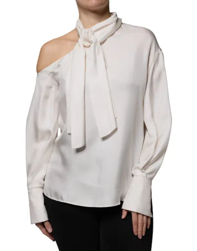 Pre-owned Brunello Cucinelli Beige Silk Ascot Collared Long Sleeves Women's Top ()
