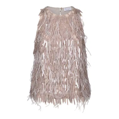 Brunello Cucinelli Beige Silk Cocktail Women's Dress In Neutral