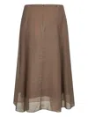 Brunello Cucinelli Asymmetric Flared Midi Skirt With Stitched Accents In Brown