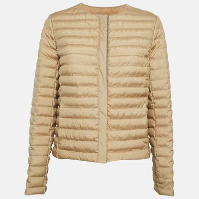 Pre-owned Brunello Cucinelli Beige Silk Monili Detail Down Jacket M