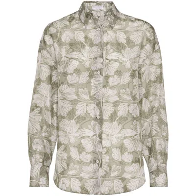 Brunello Cucinelli Silk Button Down Shirt In Green
