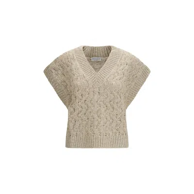 Brunello Cucinelli Silk Blend Textured Knit Sweater Vest In Neutral