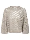 Brunello Cucinelli Beige Silk Sweater With Sequins In Neutral