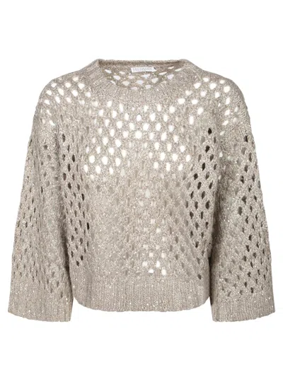 Brunello Cucinelli Beige Silk Sweater With Sequins In Neutral