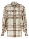 Brunello Cucinelli Check-pattern Silk Blouse In Burgundy
