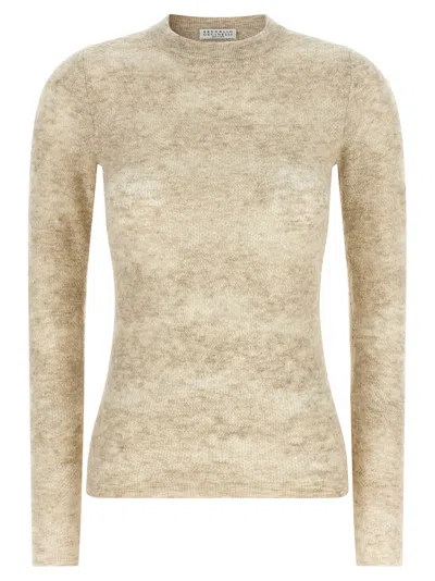 Brunello Cucinelli Flower Lace Knit Silk Alpaca Sweater In Multi