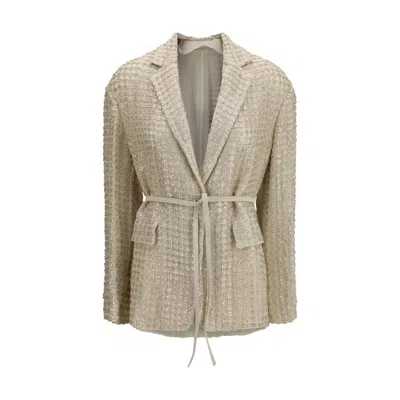 Brunello Cucinelli Silk Organza Jacket With Dazzling Net Embroidery In Brown