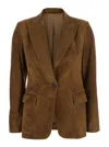 Brunello Cucinelli Beige Single-breasted Blazer Jacket With Pointed Lapels In Suede Woman In Beige