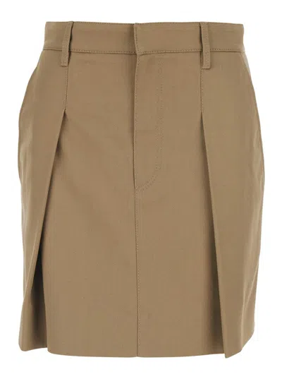 Brunello Cucinelli Beige Skirt With Belt Loops And Pleated Front In Fabric Woman In Brown