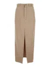 Shop Brunello Cucinelli Beige Skirt With Front Slit And Monile Detail In Cotton And Linen Blend Woman