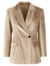 Brunello Cucinelli Velvet Blazer With Back Vent And Flap Pockets In Beige