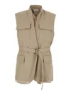 Brunello Cucinelli Beige Sleeveless Belted Jacket With Monil Detail On The Rear In Cotton Woman In Beige