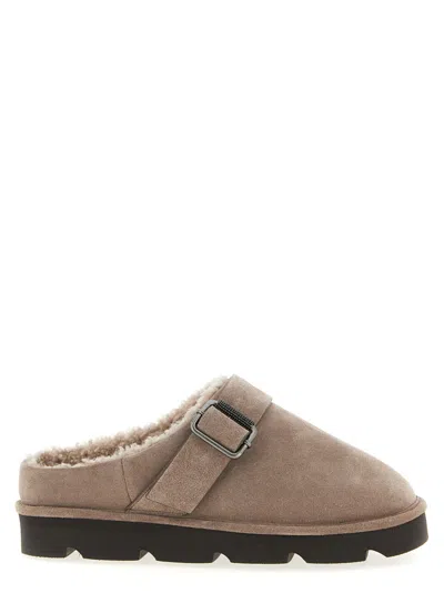 Brunello Cucinelli Beige Slip On Mules
