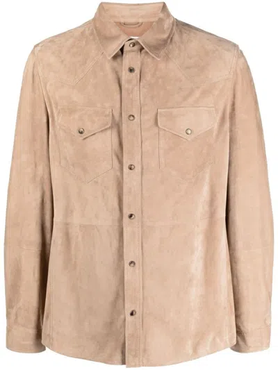 Brunello Cucinelli Button-up Suede Shirt In Brown
