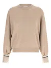 Brunello Cucinelli Beige Solid Crew Neck Sweater In Red