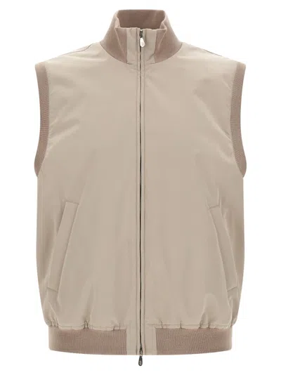 Brunello Cucinelli Beige Solid Mock Collar Jacket In Gold