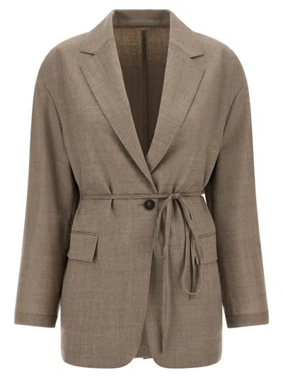 Brunello Cucinelli Beige Solid Notched Lapel Blazer In Brown