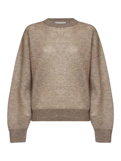 Brunello Cucinelli Beige Sparkling Double-knit Net Sweater In Brown