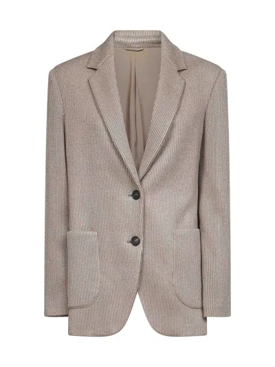 Brunello Cucinelli Beige Sparkling Knit Blazer With Monili