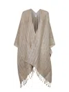 Brunello Cucinelli Beige Sparkling Striped Linen Cape