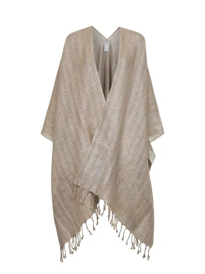 Brunello Cucinelli Beige Sparkling Striped Linen Cape