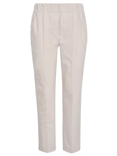 Brunello Cucinelli Beige Straight Cropped Leg Trousers In White