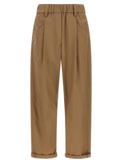 Brunello Cucinelli Beige Straight Drawstring Pants In Brown