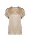Brunello Cucinelli Beige Stretch Silk Satin Monili Blouse In Beige