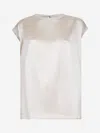 Brunello Cucinelli Women Beige Stretch Silk Satin Monili Top In White