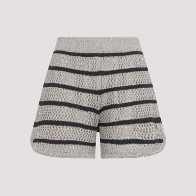 BRUNELLO CUCINELLI BEIGE STRIPED KNIT BERMUDA