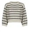 Brunello Cucinelli Beige Striped Linen And Cotton Sweater