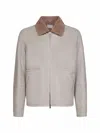 Brunello Cucinelli Long-sleeved Leather Jacket In Gray