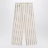 Brunello Cucinelli Multicolor Crop Pants With All-over Striped Motif And Monile Detail In Linen And Cotton Blend Woman
