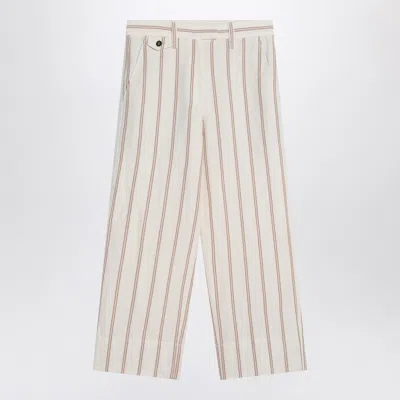 BRUNELLO CUCINELLI BRUNELLO CUCINELLI BEIGE STRIPED TROUSERS IN LINEN AND COTTON