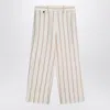 Brunello Cucinelli Beige Striped Trousers In Linen And Cotton Women