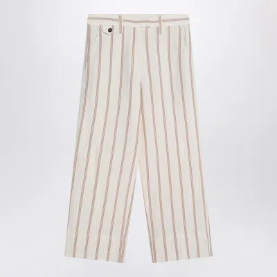 BRUNELLO CUCINELLI BRUNELLO CUCINELLI  BEIGE STRIPED TROUSERS IN LINEN AND COTTON