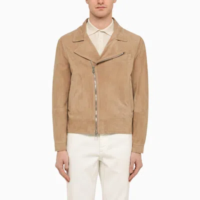 Brunello Cucinelli Suede Biker Jacket In Brown