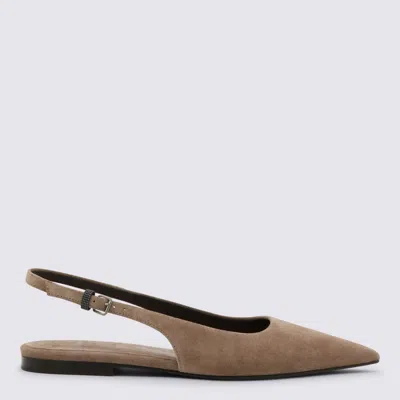 Brunello Cucinelli Beige Suede Flats In Brown