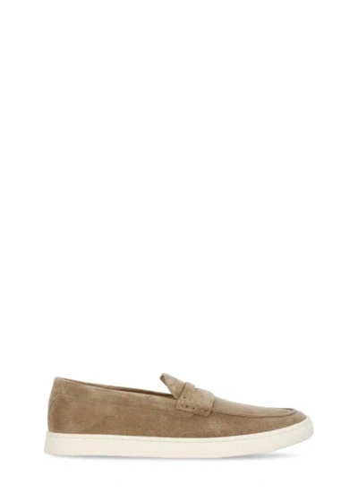 Brunello Cucinelli Beige Suede Leather Loafers In Brown