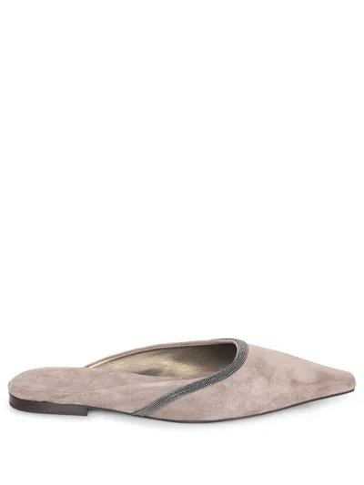 Brunello Cucinelli Beige Suede Mules In Sand