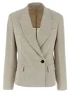 Brunello Cucinelli Women's Sparkling Linen Canvas Jacket With Jewellery In Gray