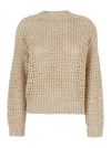 BRUNELLO CUCINELLI BEIGE SWEATER WITH MICRO SEQUINS IN MESH KNIT