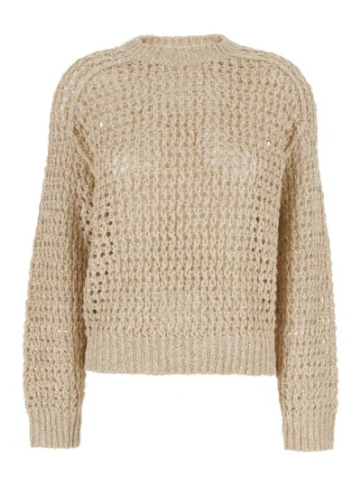 Brunello Cucinelli Round Neck Cotton Pull In Neutrals